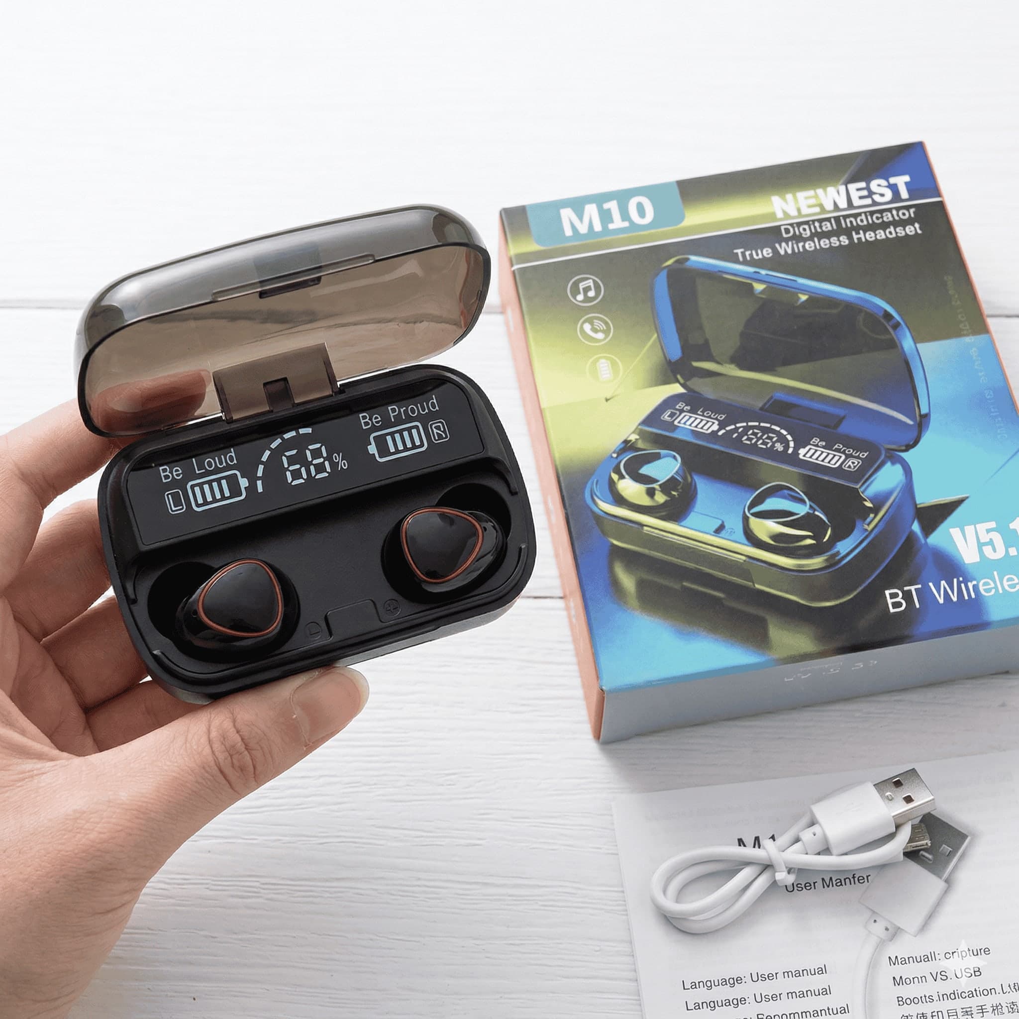 M10 TWS Wireless Bluetooth 5.1 Earbuds with LED Display Charging Case, CVC 8.0 Noise Reduction & Touch Control