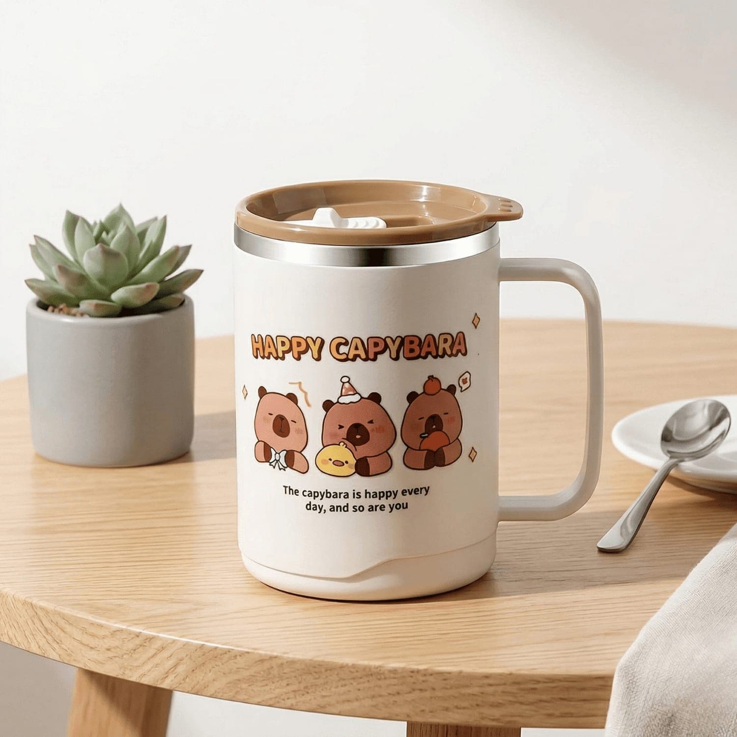 Happy Capybara Vacuum Insulated Stainless Steel Coffee Mug 410ml