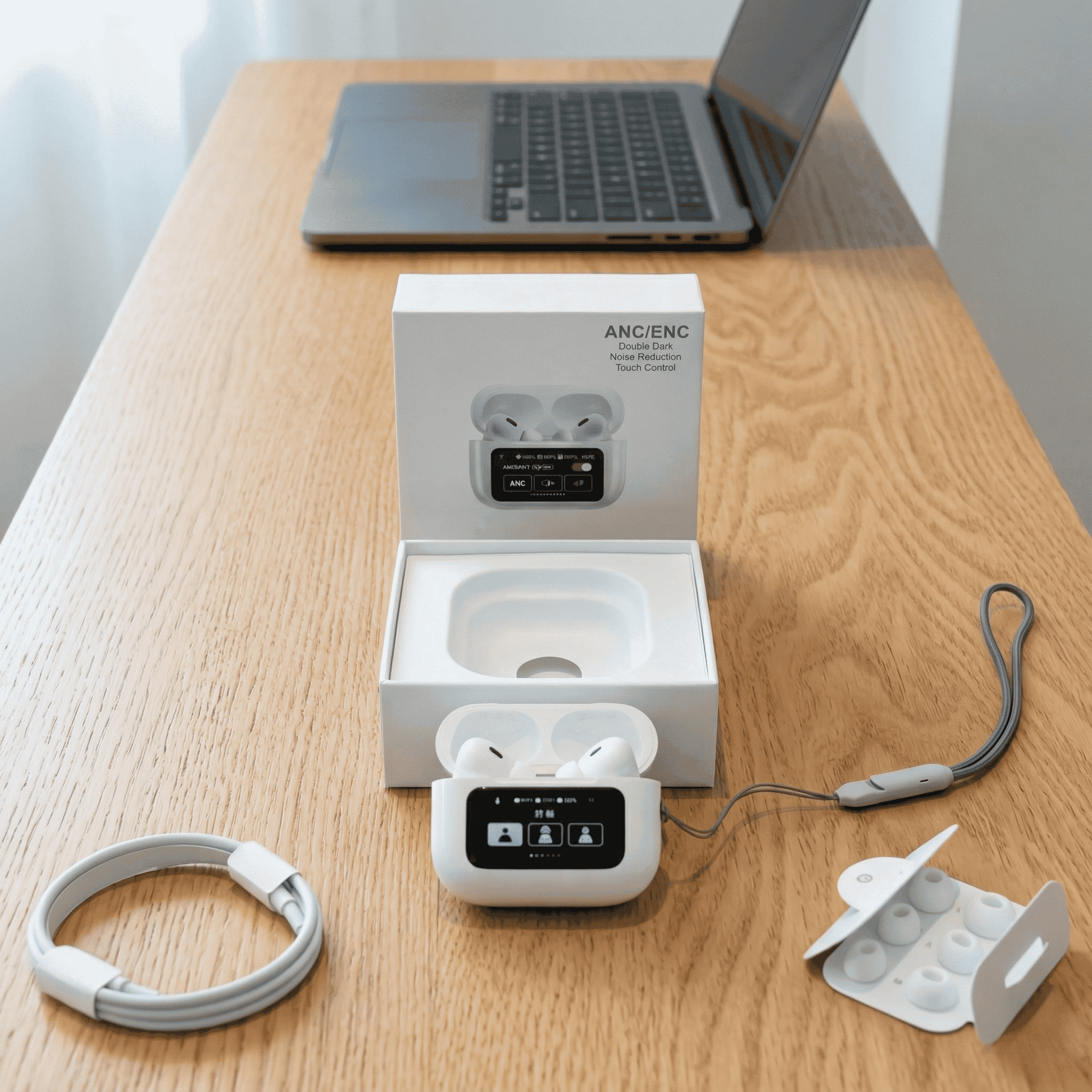 A9 Pro ANC ENC Touch Screen TWS Wireless Earbuds with Bluetooth 5.4, LCD Case Display & Type-C Charging